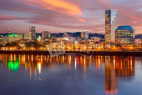 Dusk Skyline Of Portland Oregon Red Studio Inc