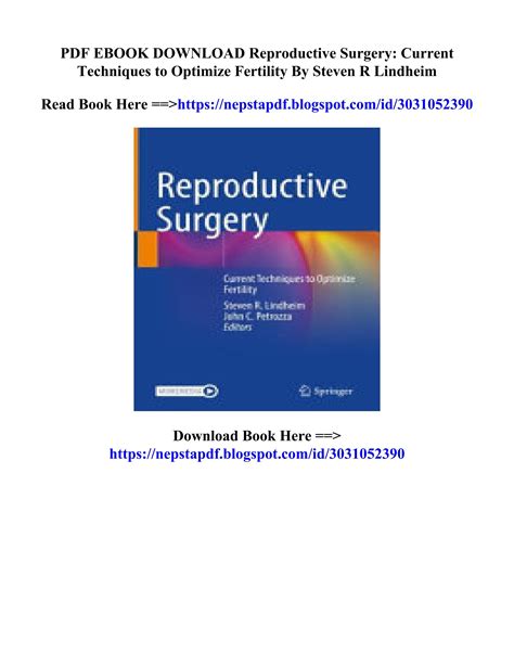 Download Book Reproductive Surgery Current Techniques To Optimize Fertility Steven R Lindheim