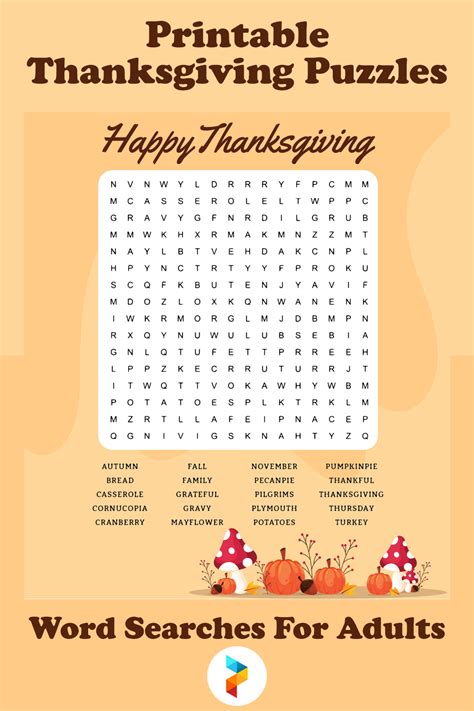5 Best Printable Thanksgiving Puzzles Word Searches For Adults