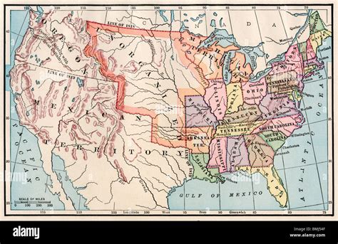 Map Of The United States In 1830 Color Lithograph Stock Photo