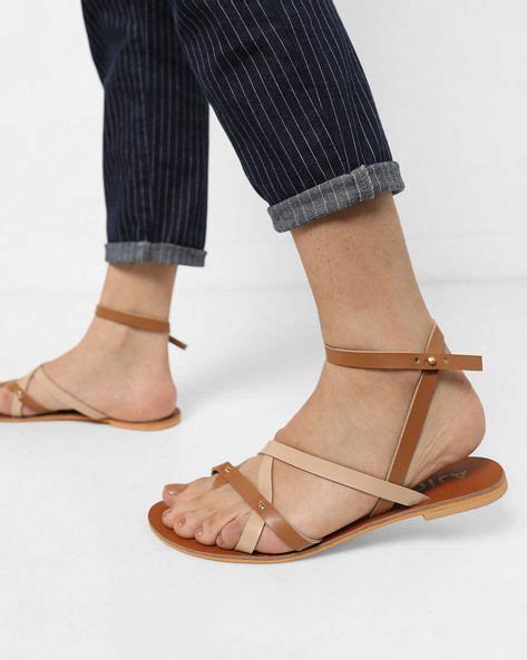 Ajio Brown Synthetic Criss Cross Sandals With Slingback Brown