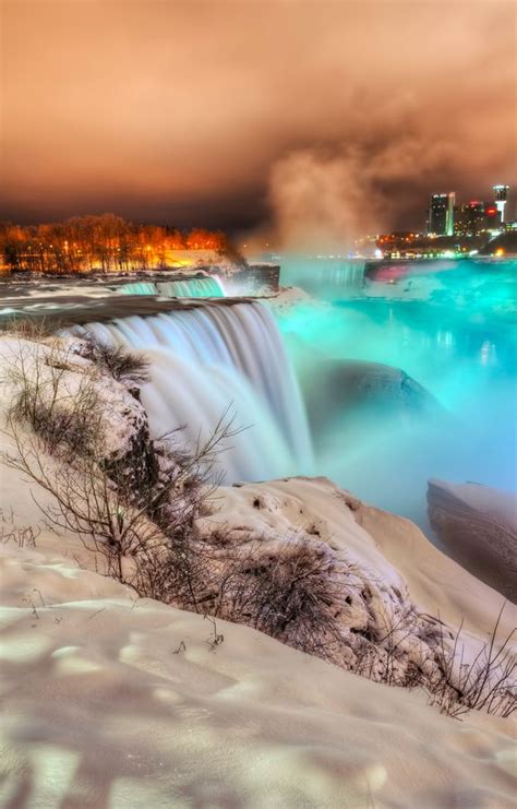 Niagara Usacanada Frozen Niagara Falls At Night By Peicong Liu