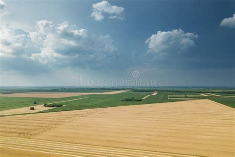 Aerial View Of Agricultural Fields Cloudy Countryside Aerial V Stock