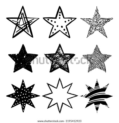 Set Black Hand Drawn Vector Stars Stock Vector Royalty Free 1195412923