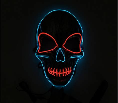 New Silver Light Up Led Skeleton Skull Mask Halloween Holiday Light