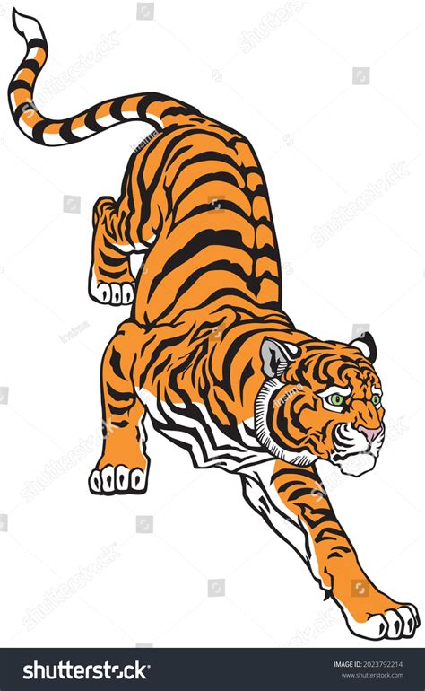 Peaceful Tiger Climbing Down Tattoo Style Stock Vector Royalty Free