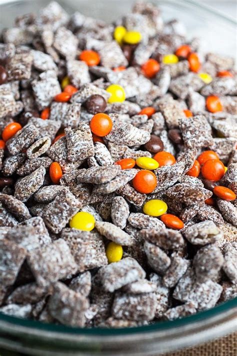It is a delicious chocolate peanut butter snack. This Halloween Puppy Chow recipe is a sweet and salty party snack mix made with Chex cereal ...