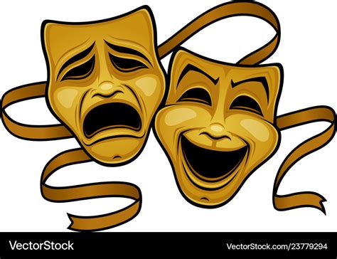 Gold Comedy And Tragedy Theater Masks Royalty Free Vector