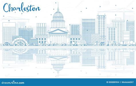 Esquema Charleston Skyline Con Los Edificios Azules Y Las Reflexiones