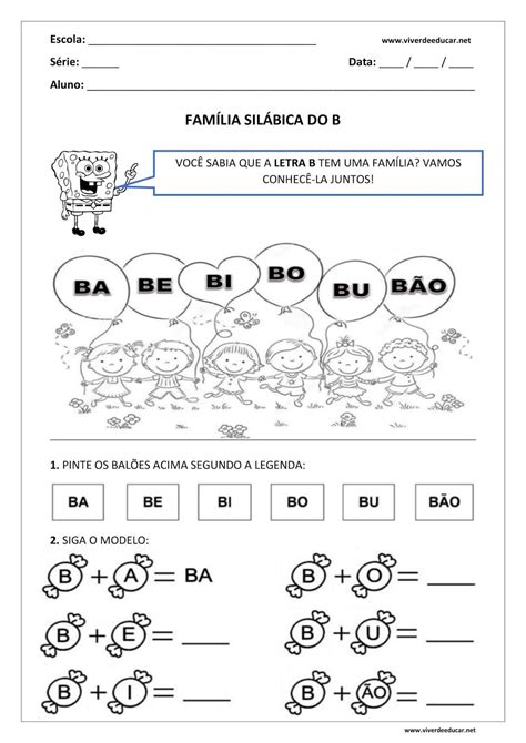 Atividade Sobre Família Silábica Da Letra B Educação Infantil