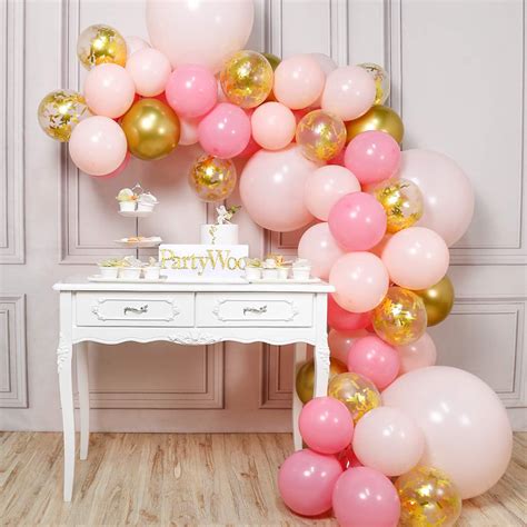 Partywoo Pink And Gold Balloons 66 Pcs Pink Balloons Metallic Gold Balloons Pastel Pink