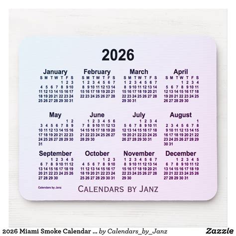 2026 Miami Smoke Calendar By Janz Mouse Pad Custom