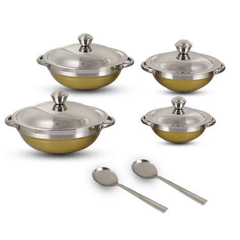 Buy 4 Pcs Stainless Steel Colored Handi Set With 2 Spoon Online At Best