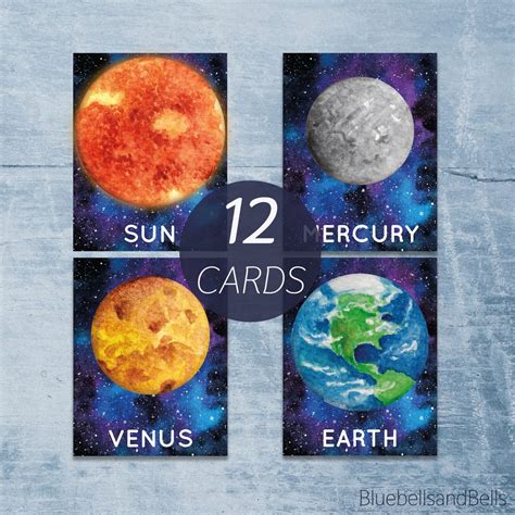 Solar System Printable Flashcards Outer Space Cards Toddler Etsy