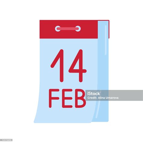 14 February Valentines Day Tearoff Wall Calendar Vector Flat