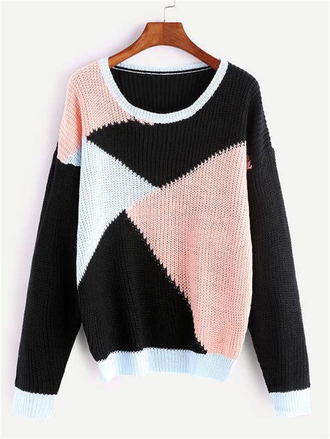 Shop Color Block Drop Shoulder Seam Sweater Online Shein Offers Color