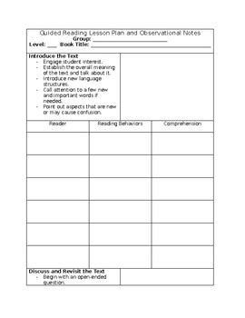 It contains a detailed description of the steps a teacher will take to teach a particular topic. Guided Reading Lesson Plan Template With Observation Notes | TpT