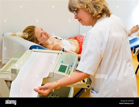 Patient During Ecg Procedure Female Patient During Ec