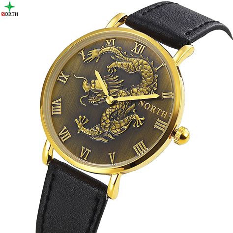 North Brand Luxury Quartz Gold Watch Leather Strap Chinese Zodiac