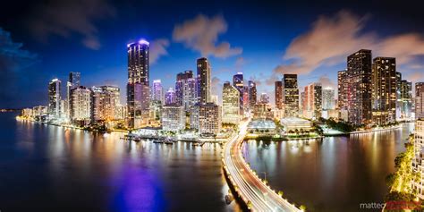 Panoramic Of Miami Downtown Skyline At Dusk Florida Usa Royalty