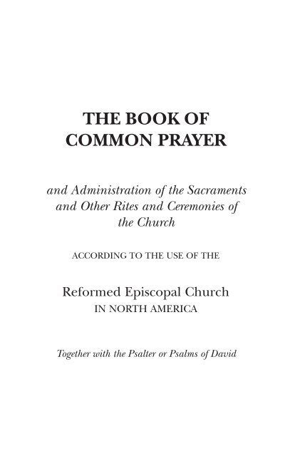 Book Of Common Prayer The Reformed Episcopal Church