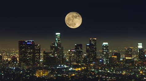 Cities Los Angeles Building City Moon Night Skyscraper Usa Hd