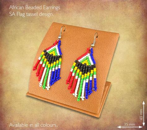 African Beaded Earrings Sa Flag Tassel Design Handmade In South Africa By Highly Skilled Zulu