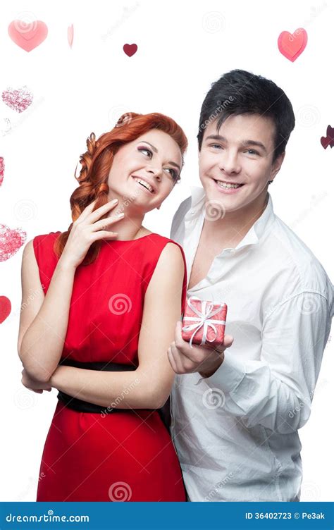 Young Smiling Couple On Valentines Day Stock Image Image Of Delighted