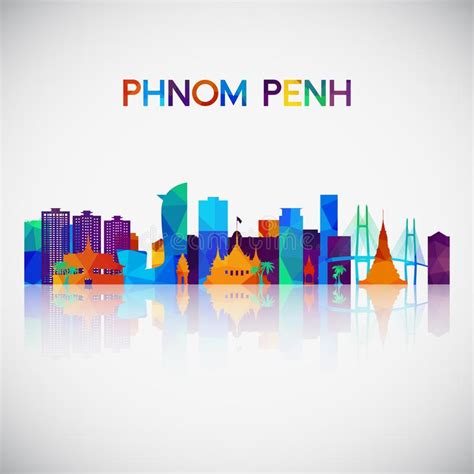 Phnom Penh Skyline Monochrome Silhouette Stock Vector Illustration