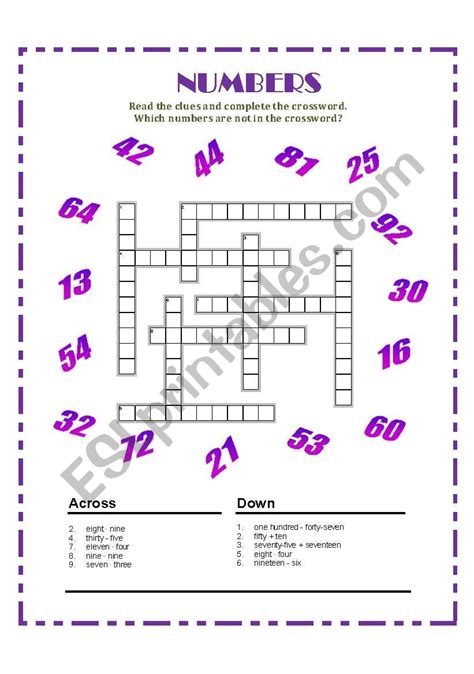 Numbers Crossword Esl Worksheet By Ester25730