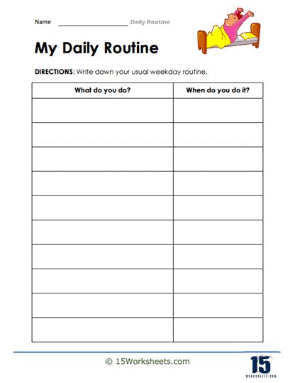 Daily Routine Worksheets Worksheets Com