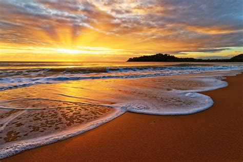 Golden Swash Sunrise On Clifton Beach In Northern Queensland