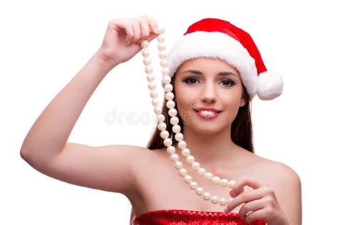 The Young Santa Girl In Christmas Concept Isolated On White Stock Image Image Of Maiden
