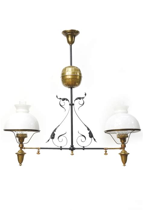 French Iron And Brass Two Light Oil Fixture Candle Obra Kerosene Lamp