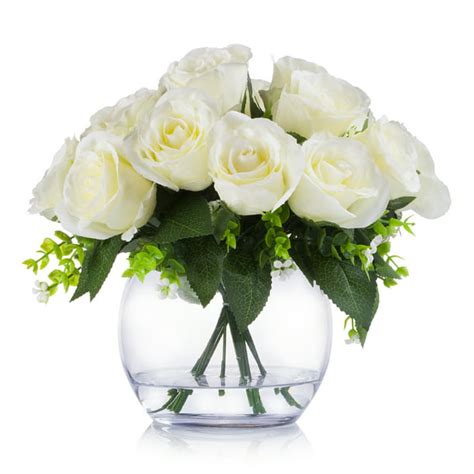 Enova Home 18 Heads Silk Rose Flower Arrangement In Clear Glass Vase