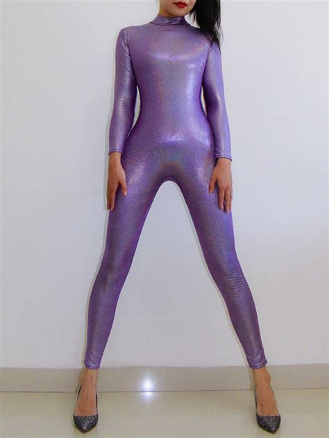 Sexy Latex Suit Pu Leather Violet Jumpsuit