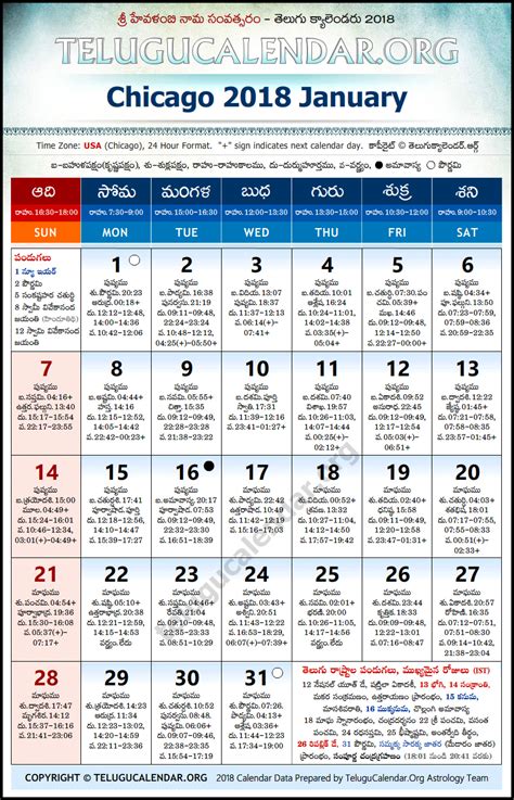 Chicago Telugu Calendars 2018 January