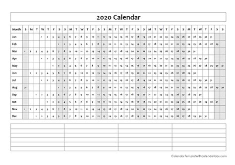 2020 Blank Year At A Glance Calendar Free Printable Templates