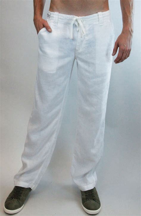 100 Linen Relaxed Pant With Drawstring In White Shop Claudio Basic White Pants Men Linen