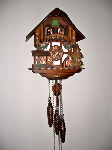 Vintage Cuckoo Clock Musical Animation Water Wheel Woodchopper