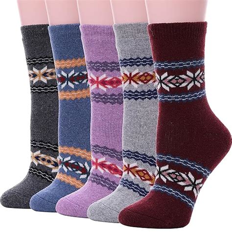 womens wool socks thick heavy thermal cabin fuzzy winter warm crew socks for cold weather 5 pack