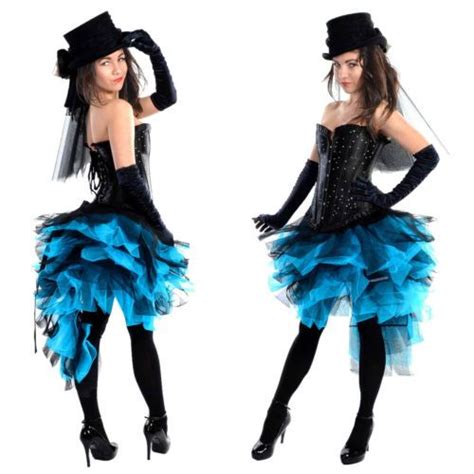 Details About Burlesque Blue Black Skirt And Corset Costume Outfit