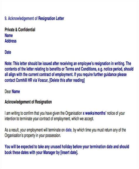 Resignation Acknowledgement Letter Templates 7 Free
