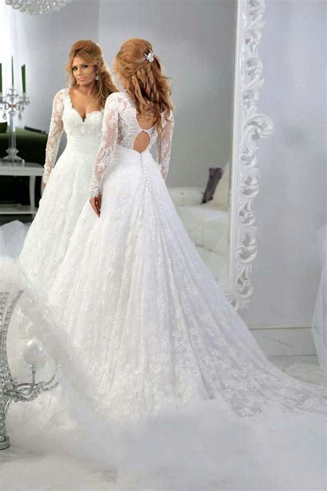 Vintage Lace Long Sleeves Beaded A Line Wedding Dresses Ball Tulle