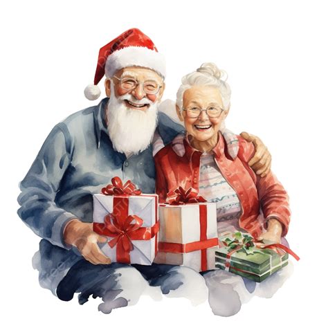 Happy Grandparents Celebrating Christmas Exchanging Presents Happy