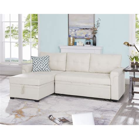 laura reversible sleeper sectional sofa storage chaise by naomi home color cream fabric velvet