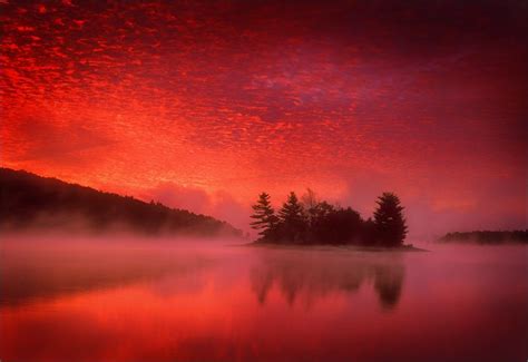 Sunrise Quabbin Reservoir Massachusetts Island Fog Reflection