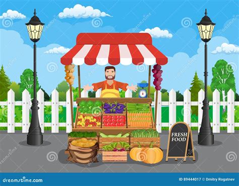 Traditional Wooden Market Food Stall Stock Vector Illustration Of