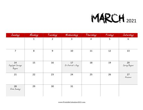 The blank and generic calendars are easy to edit or customize for your 2021 events. 68+ Free March 2021 Calendar Printable with Holidays ...