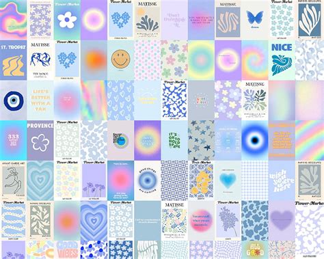 Blue Danish Pastel Aesthetic Wall Collage Kit Danish Pastel Danish